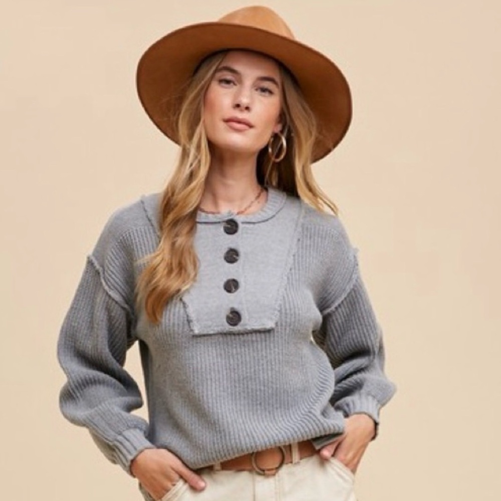 Anniewear Gray Button-Up Ribbed Sweater M - Picture 3 of 8